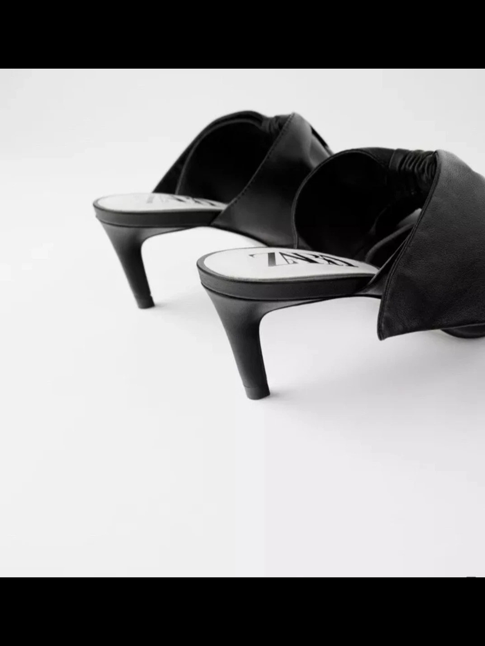Zara Black Pointed Knot Slip-On Mules. Leather - Picture 2 of 4